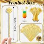 100 Pcs Gold Glitter Drink Stirrers Cocktails Plastic Swizzle Sticks 7.5 Inch Cupcake Pop Sticks Toppers Rose Top Wedding Drink Stirrers for Mixed Drinks Coffee Birthday Wedding Party