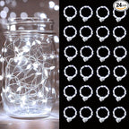 pozzolanas 24 Pack White Battery Operated String Lights - 7ft Waterproof Fairy Lights with 20 LEDs for Home, Mason Jar, Party, Wedding, Halloween, Christmas Decorations
