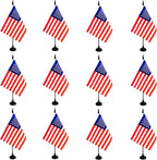 America USA Desk Flag, 12 Pack American Table Office Flag with Black Solid Pole and Stand Base, International Country Flag, 4th of July, Classroom Meeting Desktop Decor (USA)