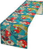 Japanese Kio Fish Table Runner Oriental Tradition Cherry Art Printed Burlap Runner Home Kitchen Dining Table Living Room Decor Fabric 1 Panel W13xL90in