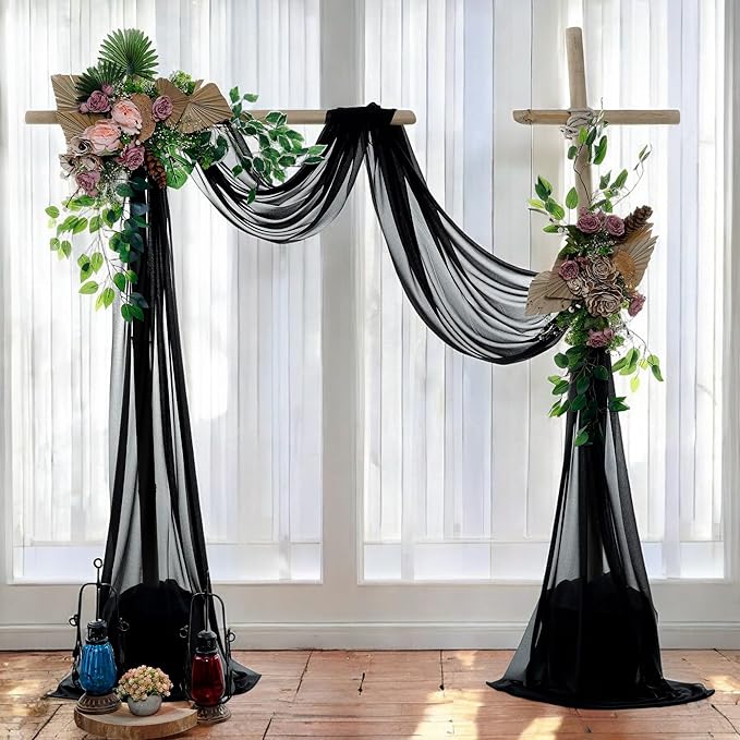 MDS Halloween Chiffon Draping Fabric - 1 Panel, 30" Wide x 75ft Long - Sheer Spooky Arbor & Canopy Drapery for Haunted House Backdrops, Party Ceilings, DIY Costumes & Themed Events - Black