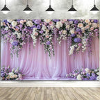 6x6ft Purple Lavender Floral Bridal Backdrop Wedding Flower Photography Backdrop for Girl Portrait Baby Shower Birthday Party Decor Banner Mother's Day Party Wall Backdrop Studio Photo Backgrounds