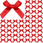 YGDZ 50 PCS Mini Red Bows, Red Satin Ribbon Bows, Small Bows for Crafts, Tiny Bow for Mother Day, Party Decorations, Balloon, Gift Box Packaging