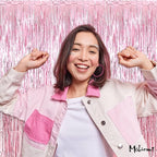 4 Pack Pink Fringe Curtain Backdrop, 3.2Ft x 6.6Ft Metallic Tinsel Foil Fringe Streamers Background for Photo Booth Birthday Wedding Baby Shower Carnival Easter Mother’s Day Party Decorations