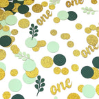 300PC Gold Glitter and Sage Green First Birthday Decorations for Girl/Boy Greenery Happy 1st Birthday Confetti for Table for Baby One Year Old Party Decor Supplies