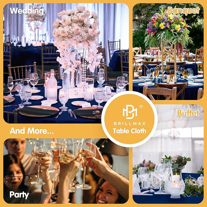 BRILLMAX 6 Pack Navy Blue 132 Inch Round Tablecloths Fit 72" Tables (Floor-Drop) - Circle Bulk Linen Polyester Fabric Washable Cloth Cover for Wedding Reception Banquet Birthday Party Buffet