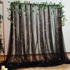 10×10ft Black Tulle Backdrop Curtain with Lights String for Parites, Sheer Photo Backdrop Curtains for Wedding Party Photography Background