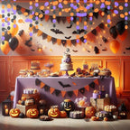 Black-Orange-Purple Halloween Party-Decorations - 52Ft Paper Garland Streamers Backdrop Graduation Wedding Birthday Banner Baby Shower Halloween Decorations Hanging Décor HongTongTong