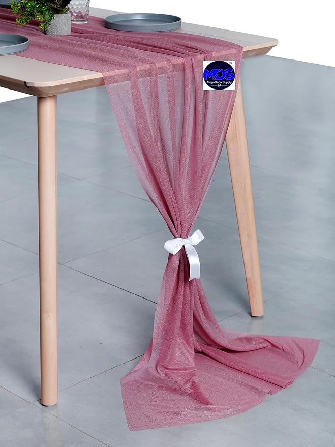 MDS Halloween Chiffon Table Runner - 15 Pack, 29 x 170 Inches, 14ft Each - Sheer Spooky Table Runners for Haunted House Parties, Trick-or-Treat Tables, Witchy Décor, Wedding & Events - mauva