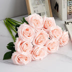 Artificial Rose 10pcs Open Flower Bouquet Faux Rose Stems for Wedding Arrangement, Bridal Bouquet, Centerpiece, Fake Faux Silk Flowers (Blush)