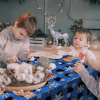 3Pcs Christmas Buffalo Plaid Snowflake Party Tablecloths Decorations,Plastic Black and Navy Blue Checkered Rectangle Table Cover for Winter Christmas Birthday Holiday Party Decorations,54x108 inch