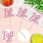 24 PCS Fall in Love Cupcake Toppers Glitter Fall Theme Party Cupcake Picks Bridal Shower Cupcake Decorations for Autumn Wedding Engagement Anniversary Birthday Party Cake Decorations Supplies Pink