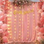 10ft x 10ft Dusty Rose Chiffon Backdrop Curtain with Lights String for Parites Wedding Wrinkle Free Curtain Photo Backdrops Drapes for Baby Shower Birthday Party Home Decorations