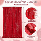 Red Sequin Backdrop Curtain 7ft x 7ft Background Drapes for Birthday Wedding Valentines Day Wall Decorations