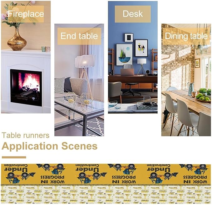 Cartoon Car Table Runner,Boys Kids Construction Vehicles Truck Yellow Print Tablecloth Burlap for Hotel Indoors Outdoor Dining Room Kitchen Home Decor,W13X L36 in