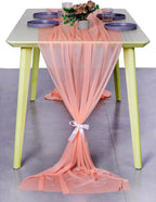 MDS Halloween Chiffon Table Runner - 25 Pack, 29 x 170 Inches, 14ft Each - Sheer Spooky Table Runners for Haunted House Parties, Trick-or-Treat Tables, Witchy Décor, Wedding & Events - Peach