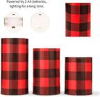Silverstro Christmas Red Flameless Candles: Farmhouse Theme Flickering Real Wax Buffalo Check Decorative Candles with Remote - Home Party Bathroom Room Christmas Decorations - Set of 3