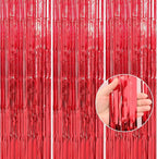 Crosize 8 Pack 3.3 x 9.9 ft Red Foil Fringe Curtains Party Decorations, Red Tinsel Curtain Backdrop for Parties, Door Streamers, Glitter Streamer Backdrop for Birthday Decoration