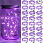 24 Pack Purple Fairy Lights 7Ft 20 LED Twinkle String Lights 3 Modes Battery Operated Waterproof Firefly Starry for Mason Jar Party Wedding Christmas Valentines Day Table Centerpieces
