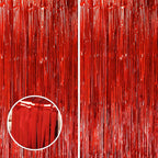 2 Pack Red Tinsel Foil Fringe Curtains, Red Party Decorations, Metallic Tinsel Party Streamers Backdrop for Birthday Red Carpet Christmas Graduation Carnival Valentine's Party Decorations
