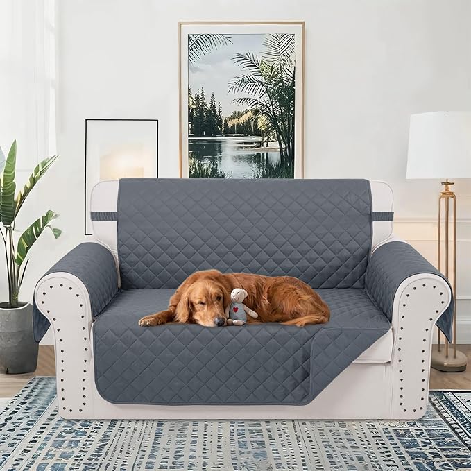 Reversible Loveseat Sofa Covers Couch Cover Furniture Protector(Loveseat Small,Dark Blue/Dark Blue)