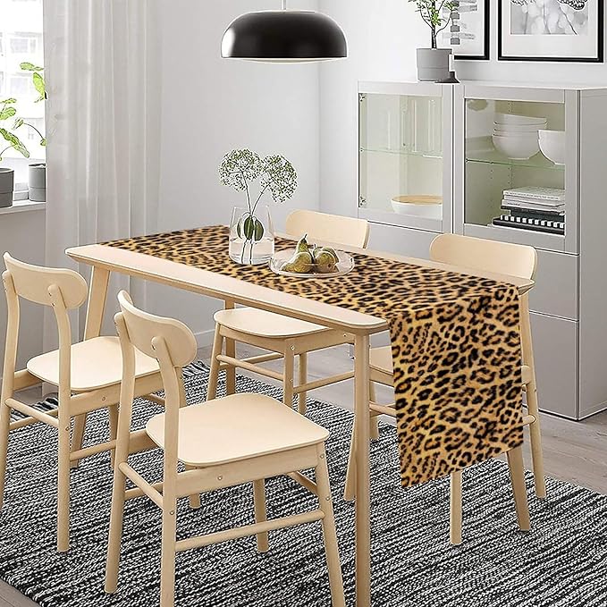 Leopard Print Dinning Table Runner, Cotton Linen Rustic Cottage Country Farm Safari Wildlife Fur Print Table Runners for Table Dresser Runner Dinning Kitchen Party Holidays Home, 13x108 Inch