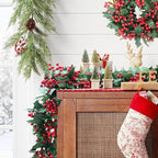 Uguisu 5.6ft Red Artificial Christmas Garland,Eucalyptus Green Garland with Berry Flower Clusters,Artificial Vines for Backdrops, Fireplaces,Dining Tables,Christmas Parties,Indoor and Outdoor Decor.