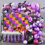 24PCS Black Orange Purple Shimmer Wall Backdrop, Halloween Square Sequin Photo Backdrops Panel, Glitter Wall Background for Birthdays, Weddings, Halloween Party Decor (4FTx6FT)