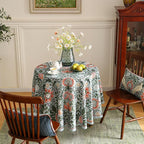 ISAENNE Designer Bohemian Linen Green Round Tablecloth,Floral Indoor Table Cloth,Stain Resistant Decor Tablecloths for Dining Thanksgiving Kitchen Party Christmas,Diameter 67"-Naples