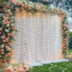 30×10ft White Tulle Backdrop Curtain with Lights String for Parties, Sheer Photo Backdrop Curtains for Wedding Party Photography Background