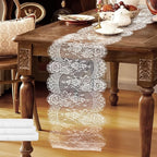 3 Pcs White Lace Table Runners 14 x 120 Inch Boho Rose Embroidered Floral Vintage Rustic Table Decoration for Wedding Party Bridal Shower Decorations
