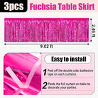 3 Pack 29x108 Inch Rose Red Foil Fringe Table Skirts Metallic Banner for Tinsel Streamer Garland Backdrop for Parade Floats Wedding Thanksgiving Birthday Christmas Halloween Party Decoration