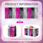 BEISHIDA 2 Pack Hot Pink Black Silver Table Skirts Party Decorations Metallic Tinsel Foil Fringe Table Skirts for Hot Girls Mouse Theme Birthday Holiday Party
