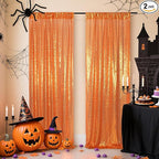 Poise3EHome Orange Sequin Backdrop Curtain, 2 Panels 2FTx8FT Glitter Background for Party Halloween Birthday Party Wedding Christmas Thanksgiving Holiday Festival Decor