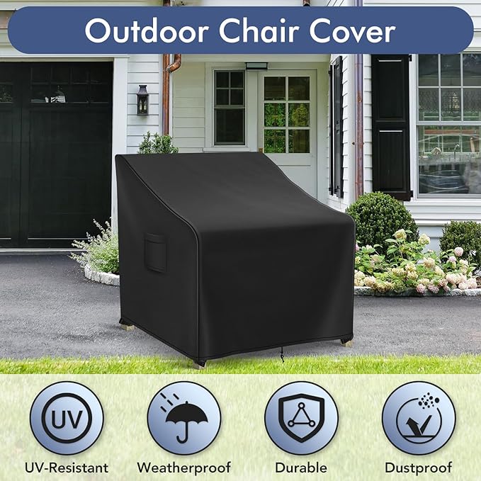 Patio Furniture Covers Waterproof for Chairs, Lawn Outdoor Chair Covers 2 Pack, Patio Chair Covers for Outdoor Furniture Fits up to 29W x 30D x 36H inches, Black