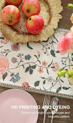 ISAENNE Designer Chinoiserie Elegant Linen Floral Extra Long Table Runner 118 Inches,White Wrinkle Resistant Table Runners for Dining Tables,Thanksgiving,Kitchen Tables,Christmas,12"*118"-Daffy A