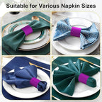 Polymer Material Reusable Napkin Band, Glue-Free Tear-Proof Water Resistant Oil-Proof Napkin Bands Set of 100(Front Purple Color and Back White), 6 Adjustable Sizes Napkin Rings