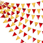 Red Gold Party Decorations Metallic Fabric Triangle Pennant Banner Flag Bunting Garland for Graduation Birthday Wedding Bachelorette Anniversary Baby Shower Christmas Holiday New Year Party Supplies