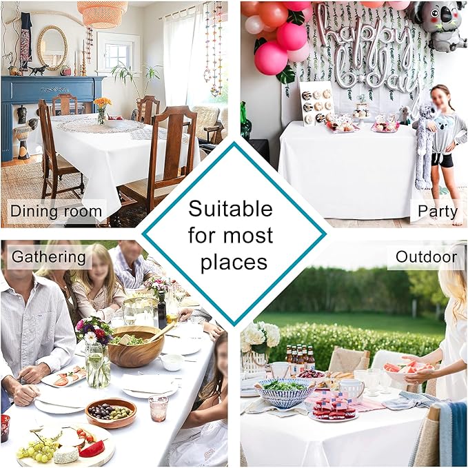 Hiasan White Rectangle Tablecloth - Waterproof Spillproof and Wrinkle Resistant Washable Polyester Table Cloth for Dining Party, 52 x 70 inch