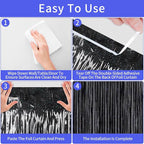 Picoway 4 Pack Foil Fringe Tinsel Backdrop Curtains, Birthday Engagement Bachelorette Party Decorations, Photo Booth Props Door Streamers Curtain (Black)