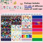 TaoBary 33 Rolls Holiday Plaid Washi Tape, 15 mm Seasonal Washi Tape Set Bohemian Colorful Vintage Cute for Card Wrapping Craft(Cool Style)
