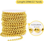Faux Gold Pearl Beads Garland - 6mm Christmas Tree Beads 22 Yards Spool Pearl String Roll for Wedding Party Christmas Tree Decoration