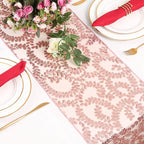 Sequin Table Runners 5 Pieces Rose Gold Flower Table Runners 12x72 Inch Glitter Dining Table Cover for Party Wedding Birthday Reception Banquet Decoration Spring Party Chair Sashes