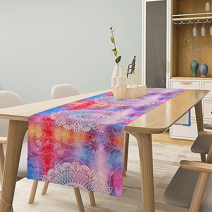 Vintage Mandala Table Runner, Bohemian Indian Purple Starry Colorful Floral Print Table Runner for Home Kitchen Dining Table Party Decor, 13x108inch