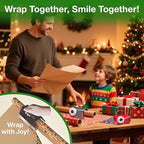 (2-Pack) Wrapping Paper Cutter & Tape Dispenser Dual Use with 4 Tapes，2 Replace Blades Kit for Christmas Gift Wrap Cutter Tool Paper Roll Holder Tube Sliding Slicing for Birthday Holiday.