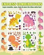 Aowplc 30 Sheets Make A Dinosaur Stickers for Kids Fun Mix 'n Match Craft for Party Favors & Activities