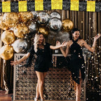 6 Pack 10 Feet Black Gold Foil Fringe Garland Metallic Tinsel Streamers Banner Wall Hanging Curtain Backdrop Banner for Parade Floats, Thanksgiving, Christmas, Birthday, Halloween Party Decorations