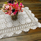 Cotton Handmade Crochet lace Table Runners Rectangular Tablecloth Doilies Doily Table Dresser Scarf Décor,19x35Inch,White