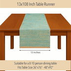 Chardin home Natural Jute Table Runner 13x108 Inch – Vintage Boho Rustic Table Decor – Handwoven Long Table Runner in Natural Jute and Aqua Turquoise – Farmhouse Dining or Console Table Accent