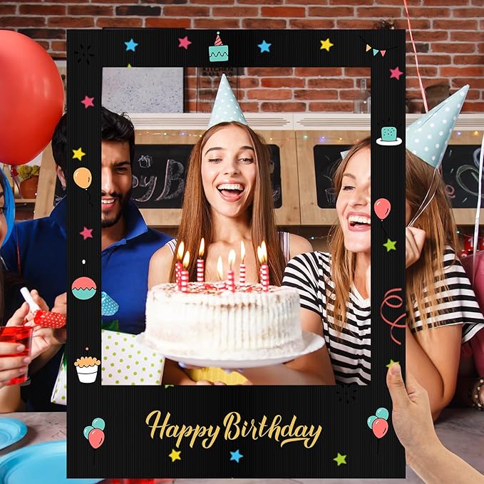 32 x 24 Inch Large Blank DIY Photo Booth Props Picture Frame Party Frame DIY Photo Booth Props Selfie for Birthday, Graduation, Christmas Holiday Party(Black,Vertical)